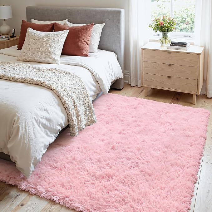 4x6 Area Rugs for Living Room Rug: Soft Fluffy Shag Pink Rugs for Bedroom - Image 2