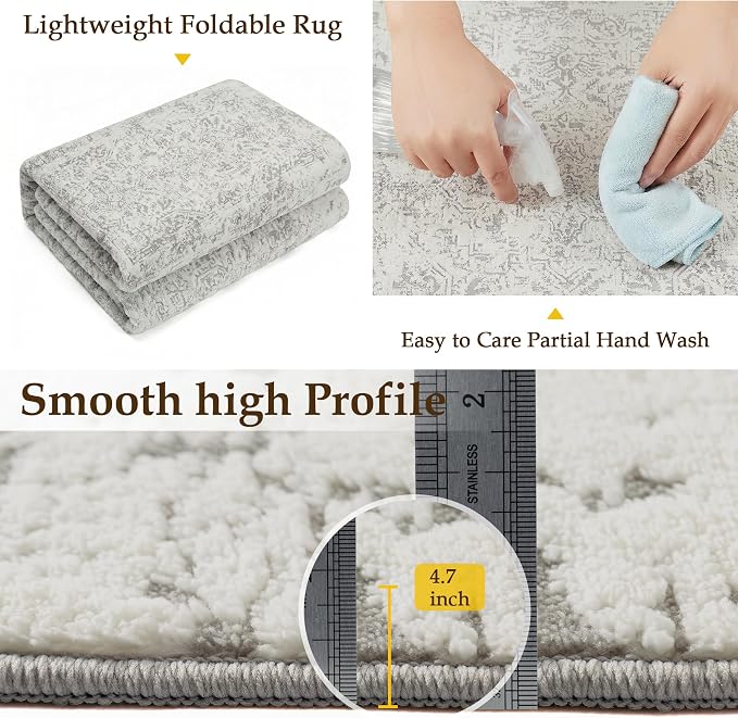 8x10 Fluffy Area Rug Grey Shag Neutral Carpet - Image 8