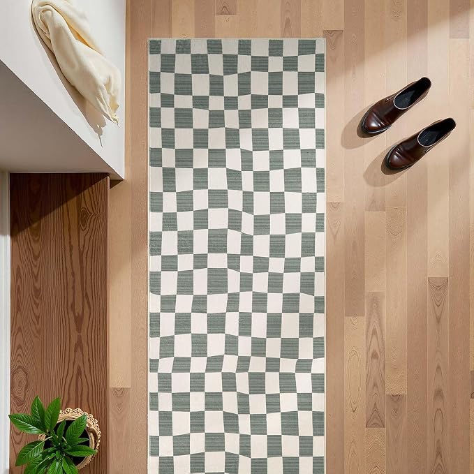 jinchan Runner Rug 2x5 Hallway Washable Modern Checkered Geometric Lattice Kids by JINCHAN