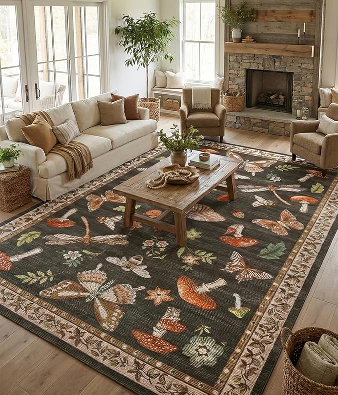 ROYHOME Mushroom Washable Rug 9x12 Area Rugs by ROYHOME