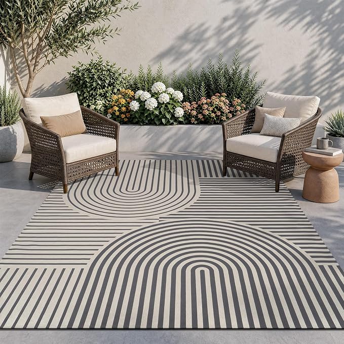 AMOAMI Outdoor Rug Patio Rug 6x9 ft Quick Dry Flatweave Textured Machine by AMOAMI