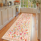 2x8 Area Rugs, Washable Floral Rug, Low Pile Non-Slip Carpet, Flower Rug by meejou
