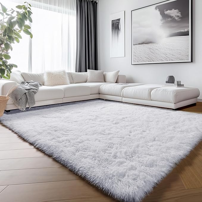 ONASAR White 8x10 Area Rugs for Living Room, Large Fluffy Shag Bedroom Rug by ONASAR