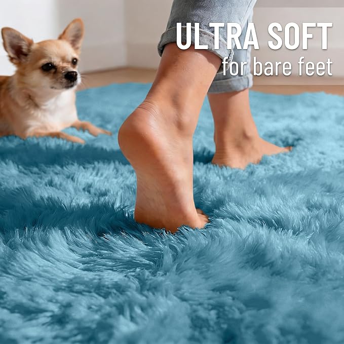 OLANLY Slate Blue Round Rugs for Bedroom - Image 4