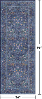 Dark Blue 3x8 Wide Hallway Runner Rugs Indoor Non Slip, 8ft Oriental Washable - Image 2