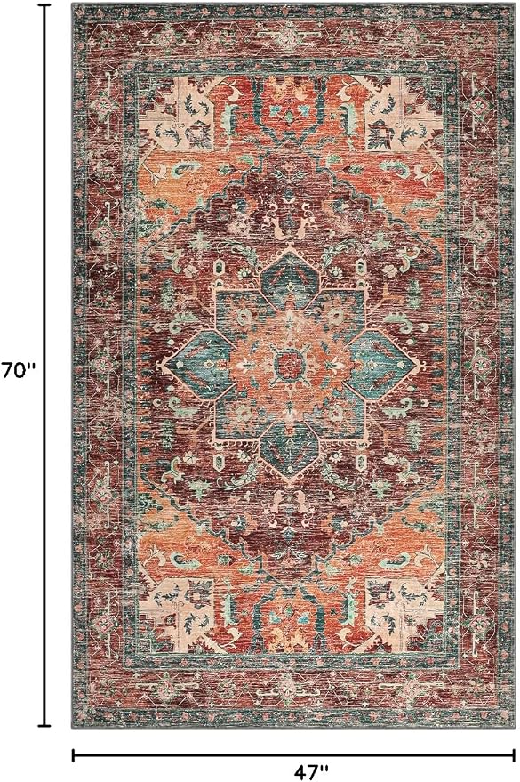 Yamaziot Washable Area Rug, 4x6 Non-Slip Boho Vintage Living Room Bedroom Rug - Image 2