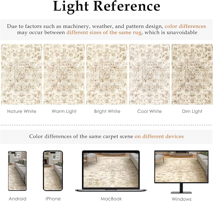 10x12 Neutral Area Rug Beige Vintage Living Room Bedroom Washable Carpet - Image 9