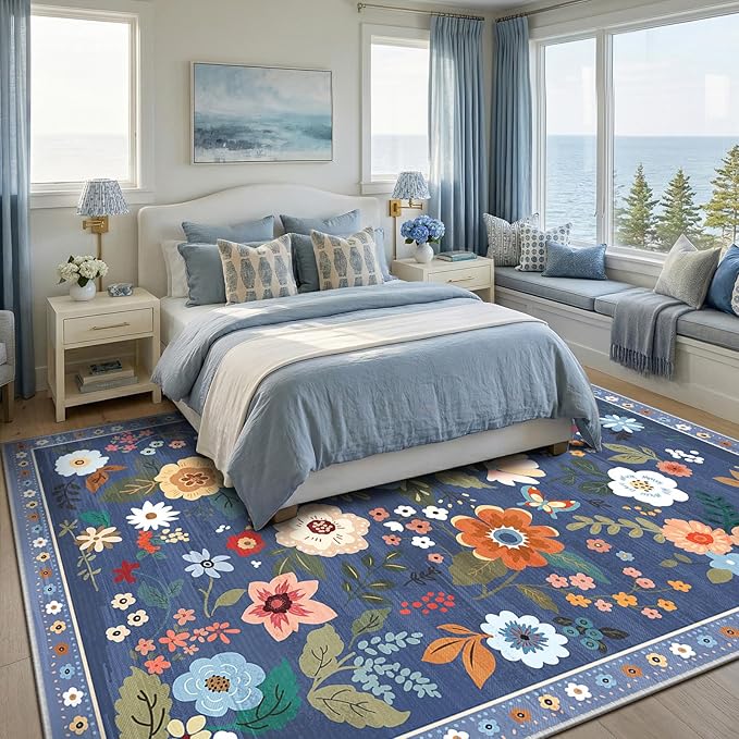 RELEANY Floral 6x9 Area Rugs Washable Print Boho Cute Carpet Non Slip Flower - Image 8