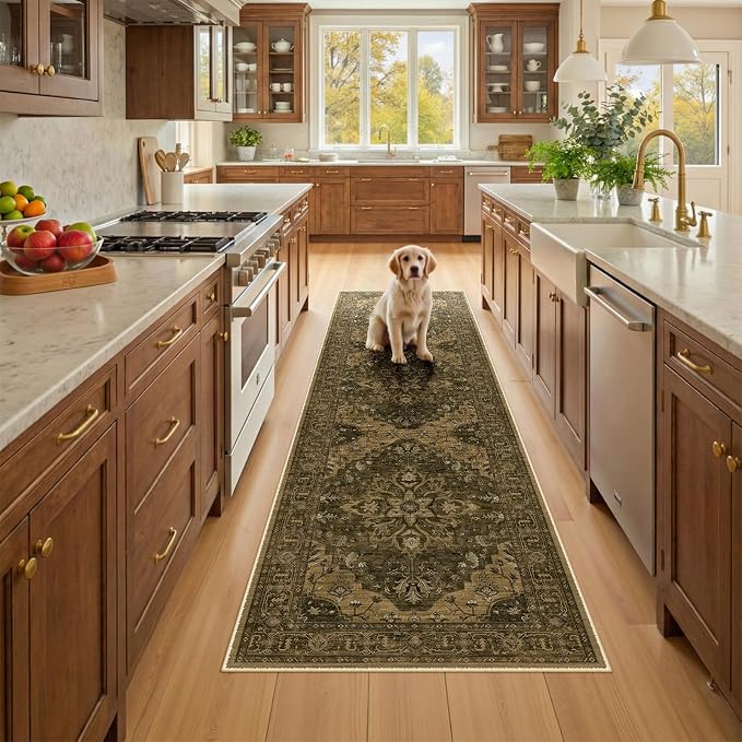 RELEANY Area Rugs Runner 2'6"x8' Washable Non-Slip, Floral Vintage Distress by RELEANY
