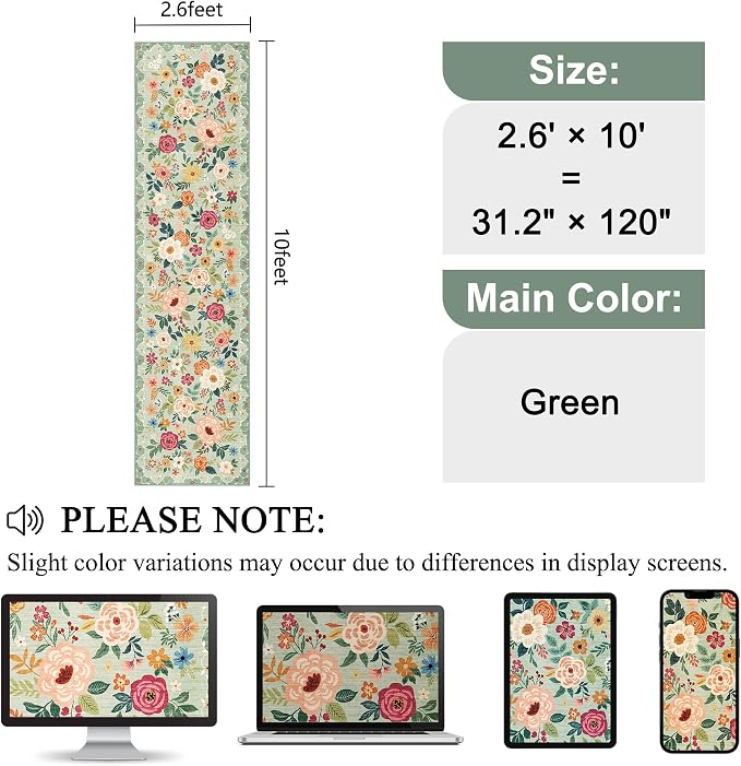 DUKINO Runner Rug for Hallway, 2.6x10 Washable Floral Long Kitchen Rug - Image 2