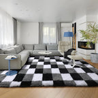 KICMOR Living Room Rugs 5x8, Fluffy Shag Fuzzy Plush Black White Grey Checkered - Image 6