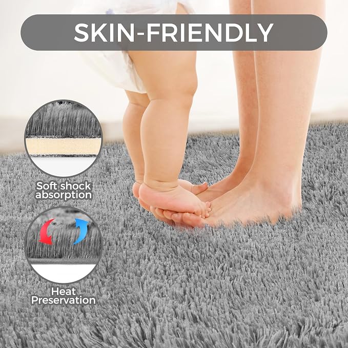 Ultra Soft Rug for Living Room, 8X10 Grey Fluffy Shag Area Rug for Bedroom - Image 8