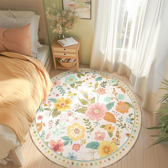 RELEANY Floral 4ft Area Rugs Washable Print Boho Cute Carpet Non Slip Flower - Image 2