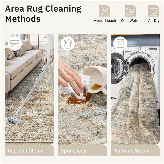 Soalmost Abstract Rug 5x7 Machine Washable Area Indoor Orange Low Pile Non-Slip - Image 9