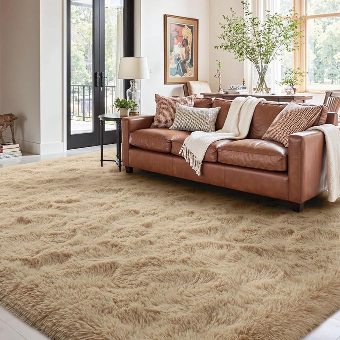 6x9 Ft Large Shag Beige Rugs for Living Room Bedroom, Ultra Soft Fluffy Furry by Cuzwlovita