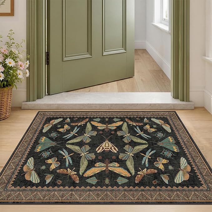 Small Black Entryway Rug by HazoHaus