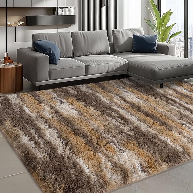 Shag Rugs for Bedroom, 4x6 Abstract Brown Soft Fuzzy Rugs for Living Room - Image 3