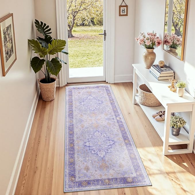 RELEANY Area Rugs Runner 2'x5' Washable Non-Slip, Floral Vintage Distress by RELEANY