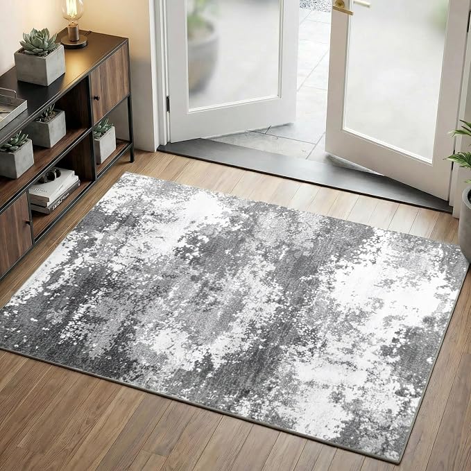 Entryway Rug 3x5 Grey Door Mat Indoor Entrance 36x60, Washable Small Throw Rugs by Acapet