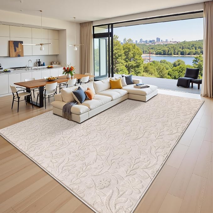 Vaukki 9x12 Area Rug for Living Room, Soft Fluffy Washable Modern Floral Indoor by Vaukki