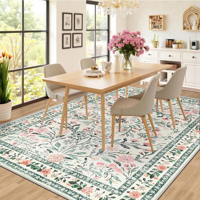 8x10 Area Rugs for Living Room: Floral Washable Rug Vintage Large Soft Boho - Image 4