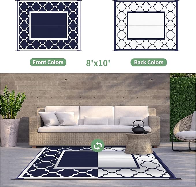 GENIMO Outdoor Rug 8' x 10' Patio Waterproof, Foldable Reversible Plastic Straw - Image 4