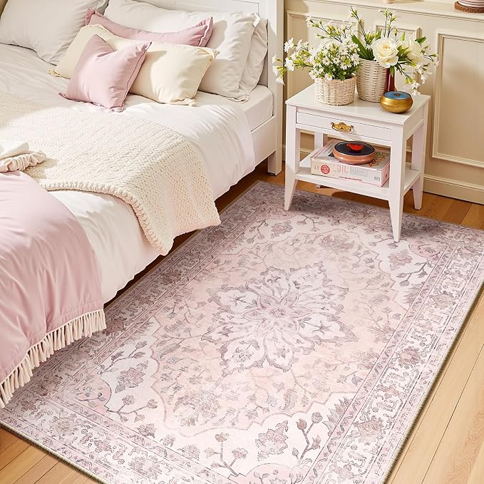 RELEANY Area Rugs 3'x5' Washable Non-Slip, Floral Vintage Distress Medallion by RELEANY