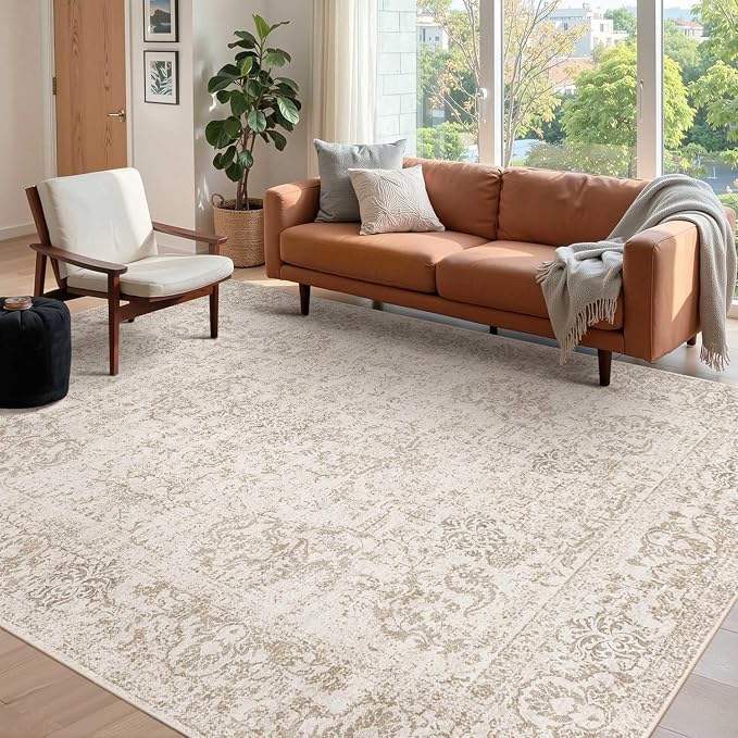 Rugxara 6x9 Washable Area Rug for Living Room, Vintage Neutral Large Boho Rugs by Rugxara