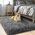 qulint 2x3 Rug for Bedroom, Soft Shag Dark Grey Besides Rug Fuzzy Shaggy Small by QULINT