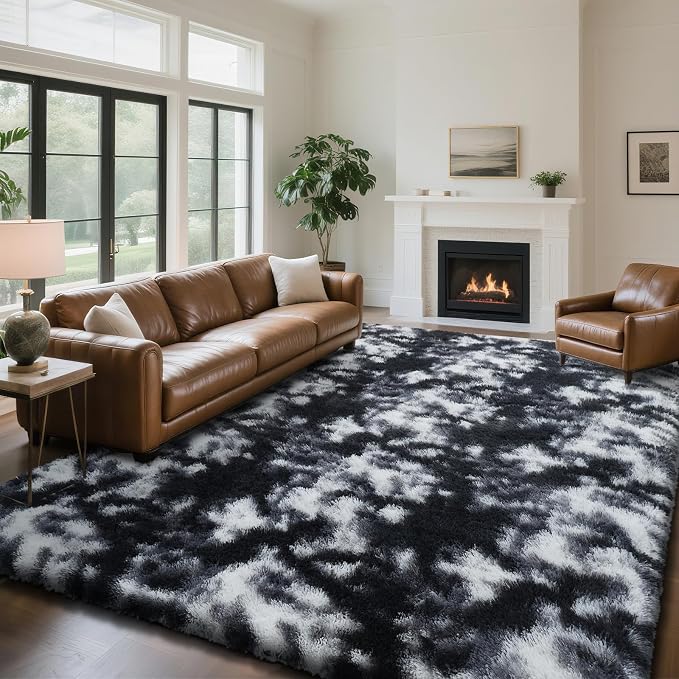 yongyangjuxin Fluffy Rug Shag Area Rug, Mottling Black 6x9 Area Rugs by Yongyangjuxi