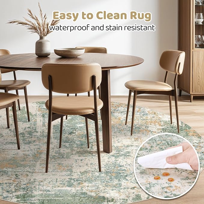 10ft Round Rug Living Room Rugs: 10x10 Washable Circle Large Abstract Modern - Image 5