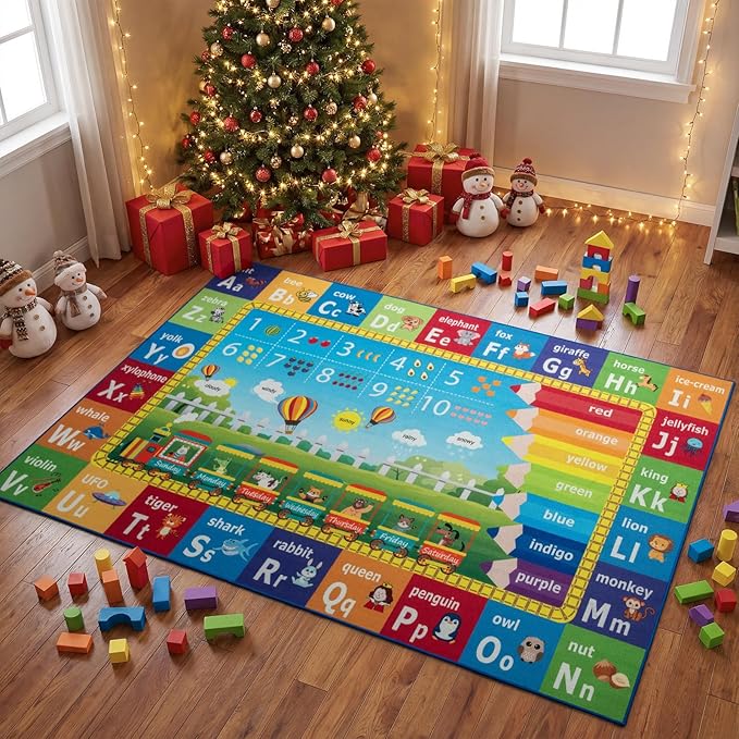 Unirea 8x10 Kids Rug for Playroom Classroom Bedroom, Washable Educational Play by UNIREA