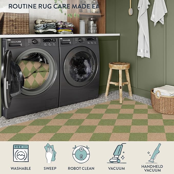 Lahome Colette Checkered Green Runner Rug, 2x8 Carpet Runners - Image 5