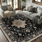 RELEANY Area Rugs 6'x8' Washable Non-Slip, Floral Vintage Distress Medallion by RELEANY
