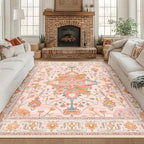RELEANY Area Rugs Square 8ft Washable Non-Slip, Floral Vintage Distress by RELEANY
