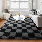 KICMOR Checkered Rugs for Living Room 5x8 Black and Grey, Fluffy Fuzzy Plush by KICMOR