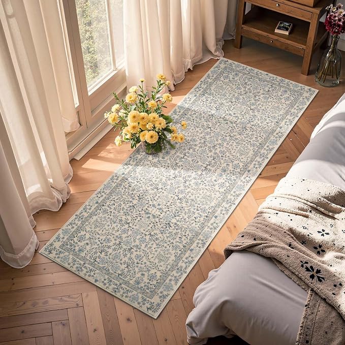 jinchan Zenith Floral Runner Rug 2x6 Washable Kitchen Runner Non-Slip Low-Pile - Image 4