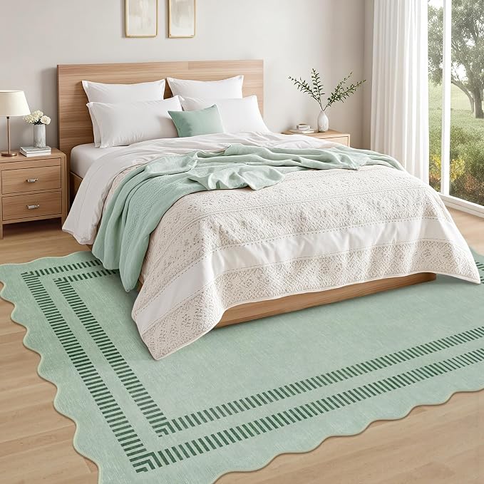 Scalloped Rug 5x7, Washable Area Rug Soft Rugs Non-Slip Throw Carpet - Image 8