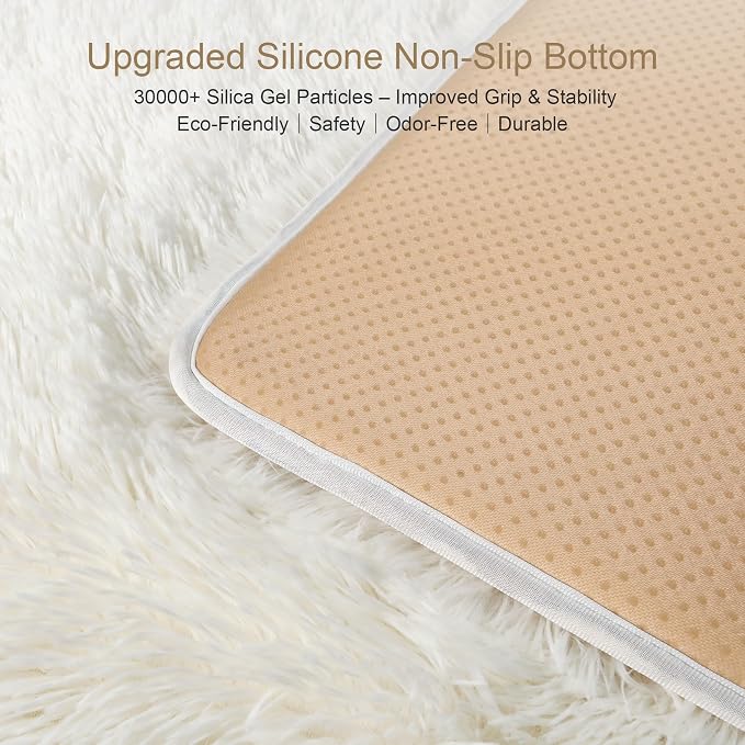 KICHOWUA Thick Area Rug 4x6 Cream White Fluffy Shag - Image 4