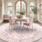 RELEANY Area Rugs Round 8ft Washable Non-Slip, Floral Vintage Distress - Image 3