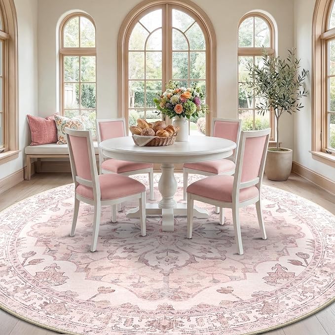 RELEANY Area Rugs Round 10ft Washable Non-Slip, Floral Vintage Distress - Image 3