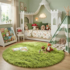 Grass Green Round Rug 4Ft for Bedroom, Fluffy Shag Circle Area Rugs for Kids - Image 3