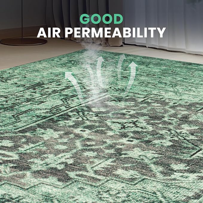 Washable Rugs 8x10 Area Rugs for Living Room- Vintage Green Rugs for Bedroom - Image 6