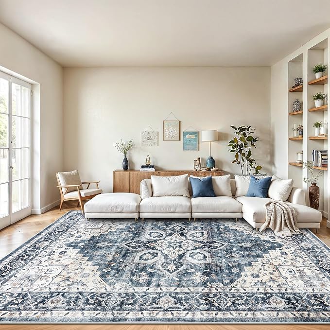 AMADA HOMEFURNISHING 9x12 Washable Area Rug, Low-Profile Large Area Rug by AMADAHOMEFURNISHING