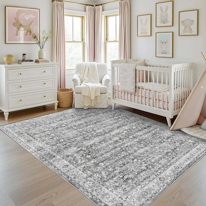 Latte&Fog 5x7 Grey Rugs for Living Room, Vintage Washable Area Rug for Bedroom - Image 4