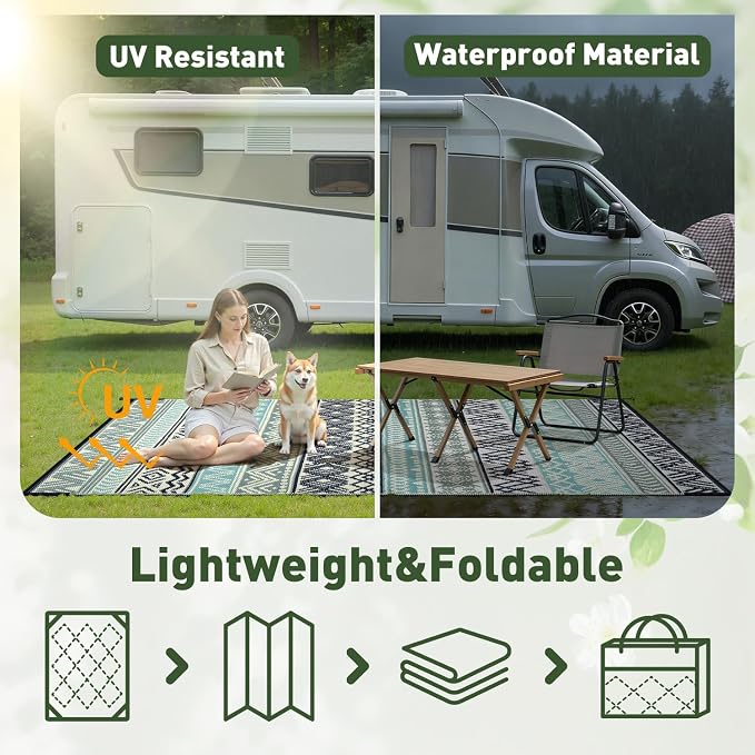 MontVoo Outdoor Rug Carpet Waterproof-Patio Rug Mat 9x12 Reversible RV Outdoor - Image 6