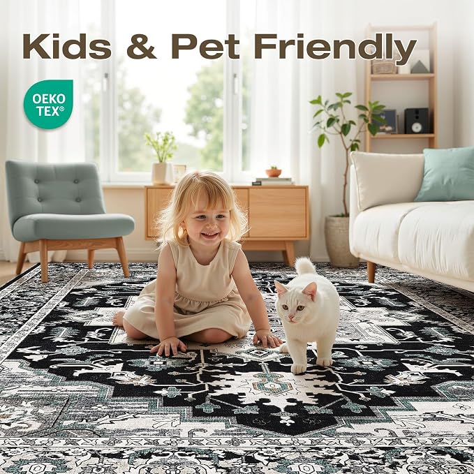 6x9 Area Rugs Living Room: Washable Vintage Rug Large Non-Slip Stain Resistant - Image 3