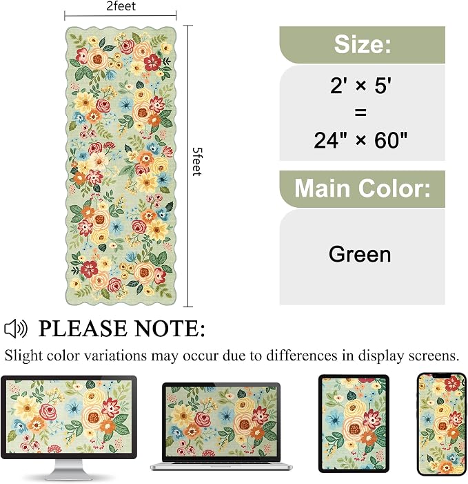 DUKINO 2x5 Washable Runner Rugs, Non Slip Floral Print Entryway Rug - Image 2