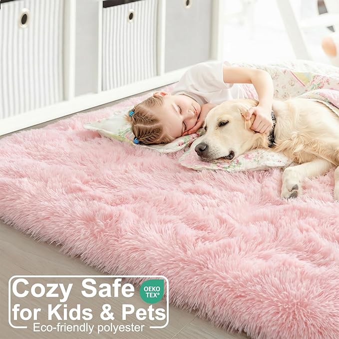 Amdrebio Pink Runner Rug 2x6 for Girls Bedroom, Fluffy Shaggy Bedside Floor - Image 3