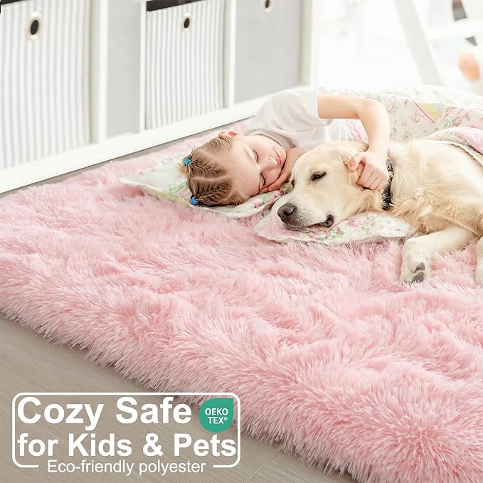Amdrebio Pink Rugs for Girls Bedroom, 9x12 Large Fluffy Area Rugs for Living - Image 5